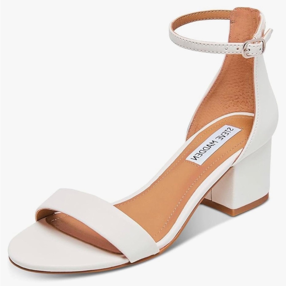 Steve Madden Irenee White Leather Block Heel Sandals - NEW NEVER WORN 6.5M